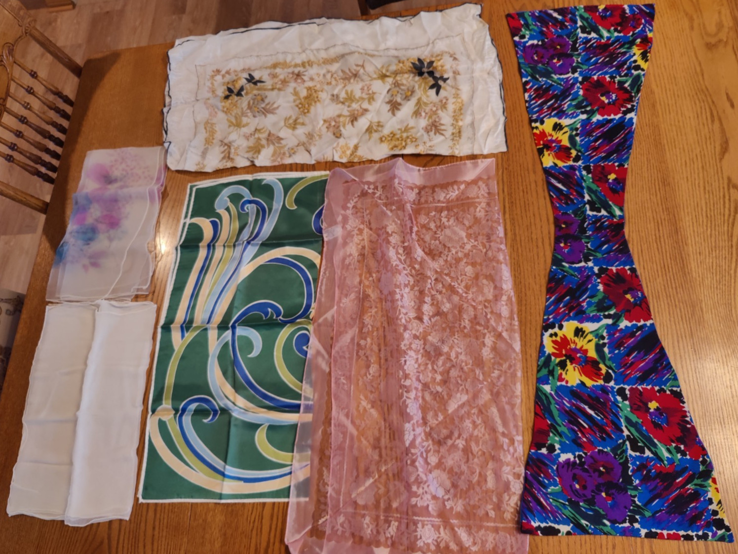Vintage Lot Of 6 Floral Square Oblong Scarves Rayon, Acetate, Nylon  Estate