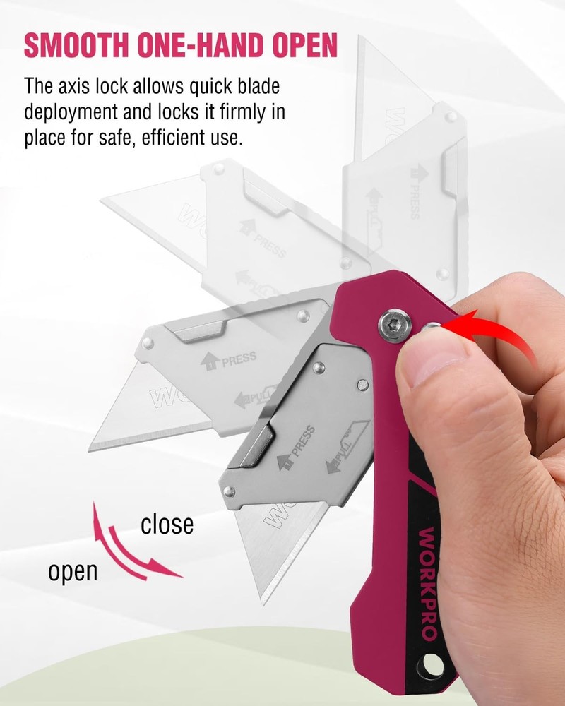 WORKPRO Pocket Folding Utility Knife Box Cutter Quick Open Axis Lock 10PCS Blade