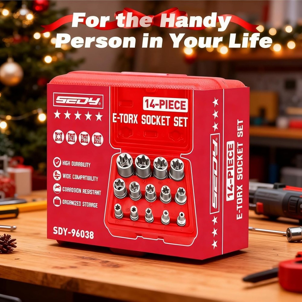 14-Piece E-TORX Socket Set - Female Torx Socket Set, Ultimate Torque Star So...