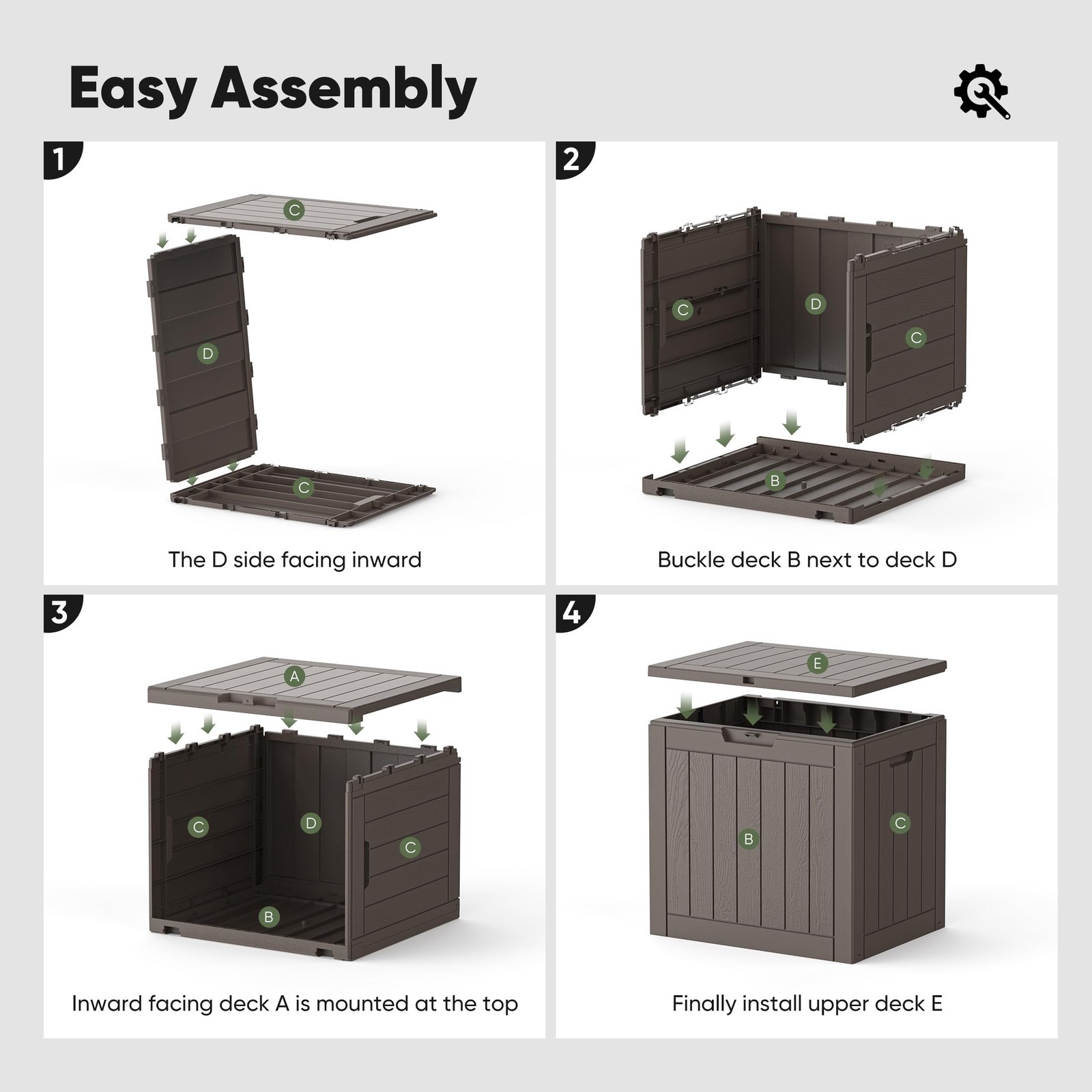 31 Gallon Deck Box, Weatherproof Resin Lockable Outdoor Storage for Secure Pa...