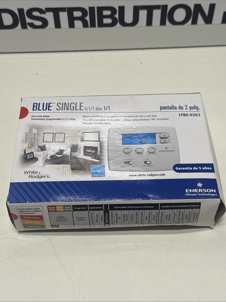White-Rodgers / Emerson 1F80-0261 Blue Single Programmable Thermostat 2" Display
