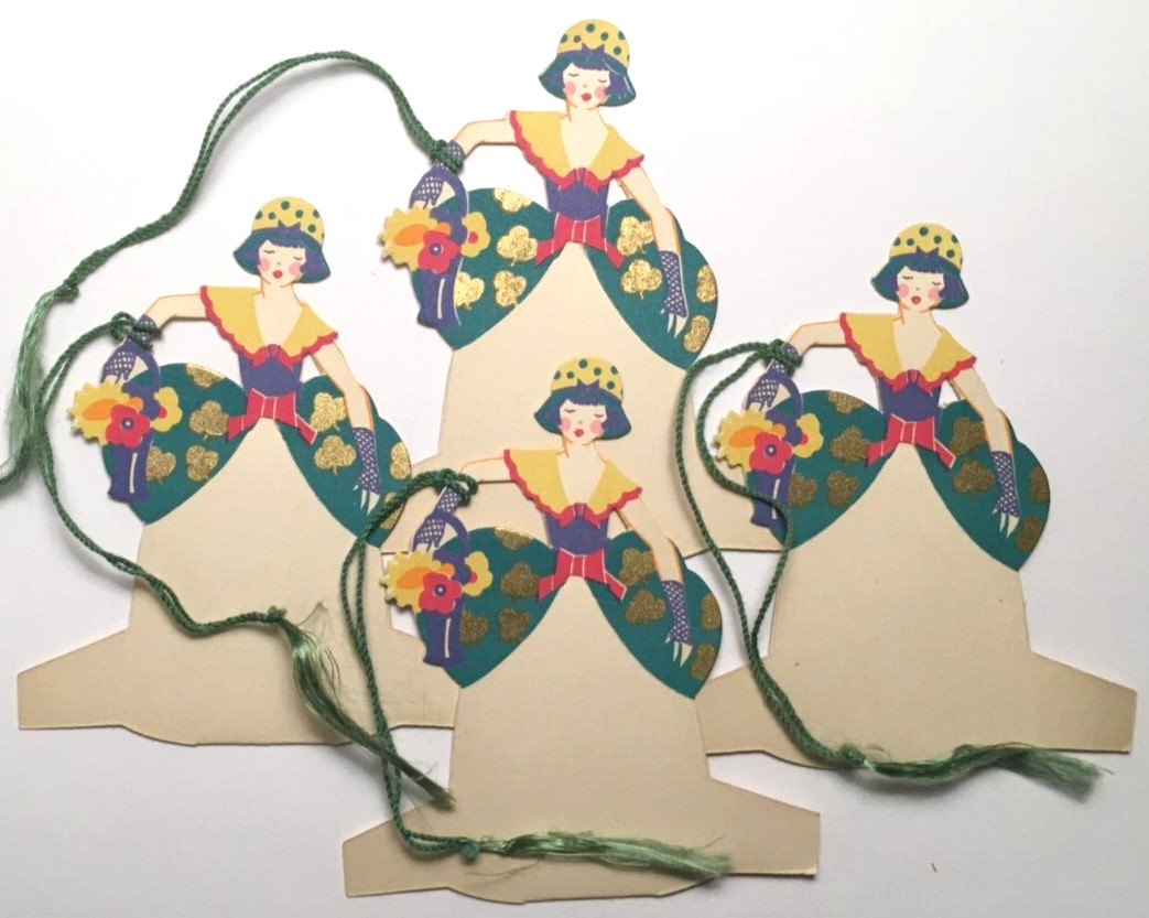 4 Unused Vintage Art Deco Bridge Place Card St Patrick's Day Clover Gold Floral