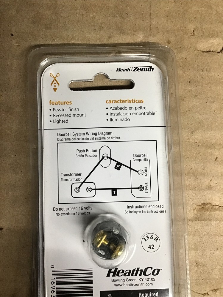 Heath Zenith LE-223 Wired Lighted Door Bell Button Solid Brushed Pewter Finish