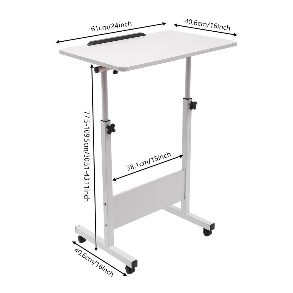 Rolling Laptop Desk Adjustable Height Computer Table Stand up Office Workstation