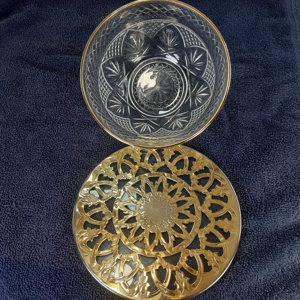 Vintage Bundle Lot EALES Silverplate Glass Trivet & Crystal D’arques Durand Bowl