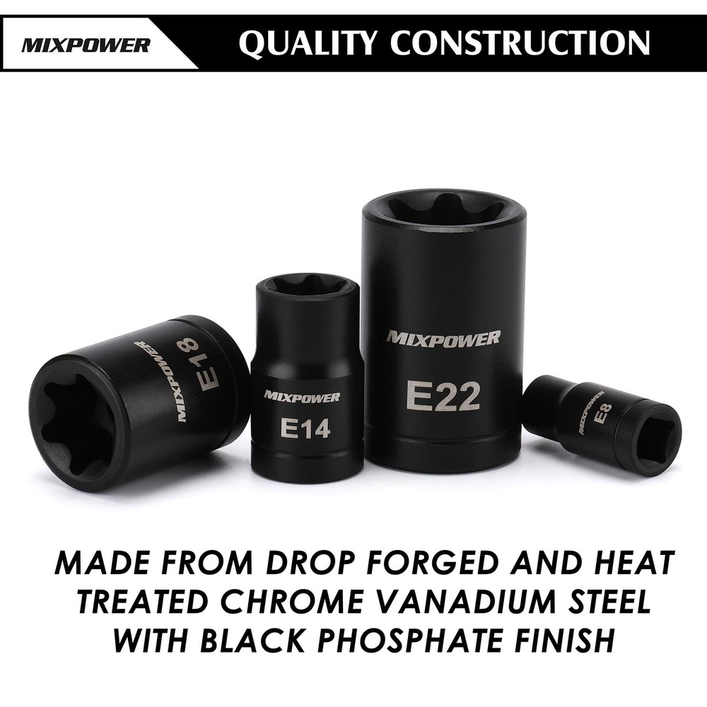 MIXPOWER 32PCS Torx Bit Socket Set, 14 Star Bits T8-T70,E4-E24(32PCS)