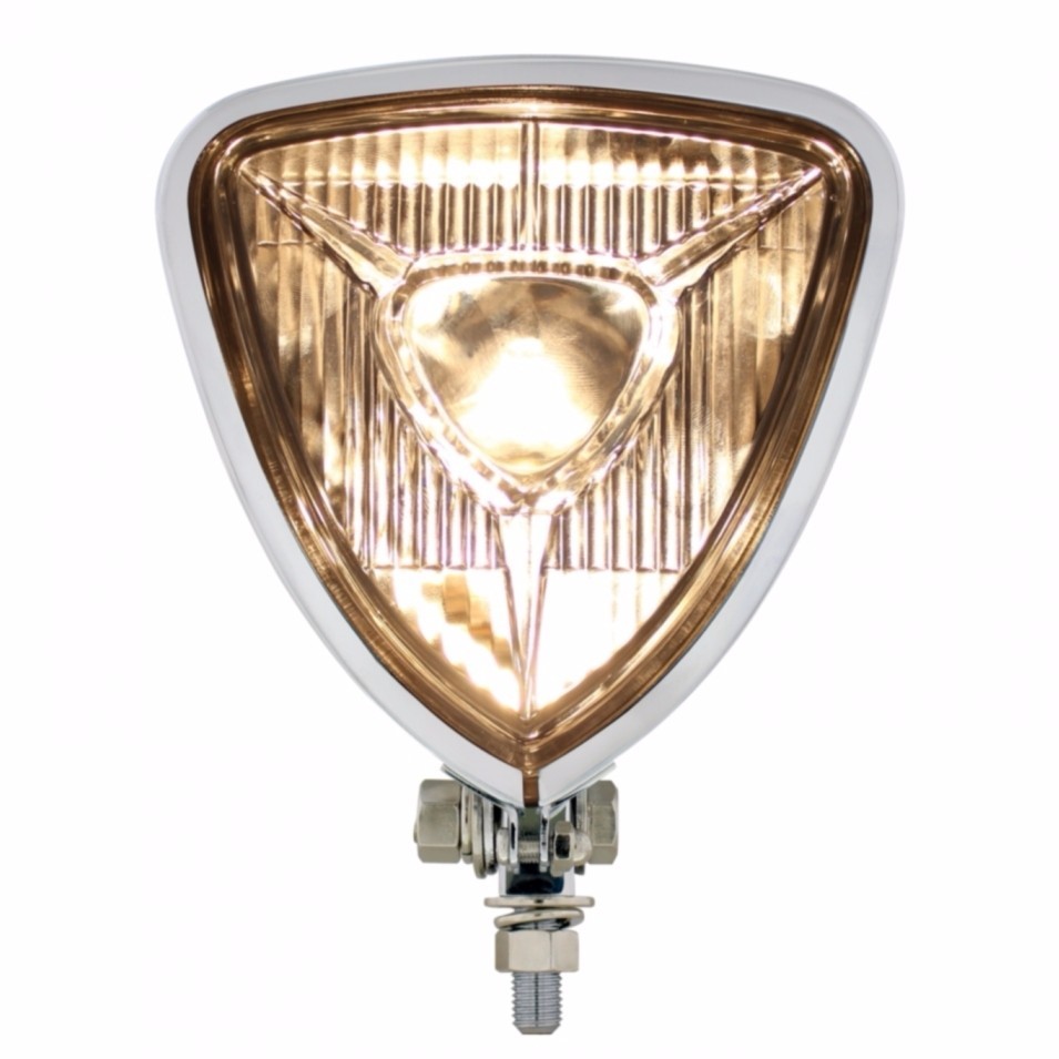 Vintage Style Triangle Headlight with Flat Chrome Housing