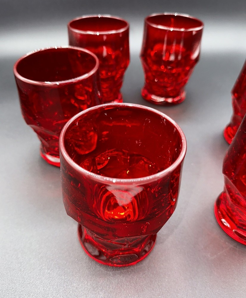 Vintage Glasses Honey Comb Pattern by Viking (6) Ruby Red