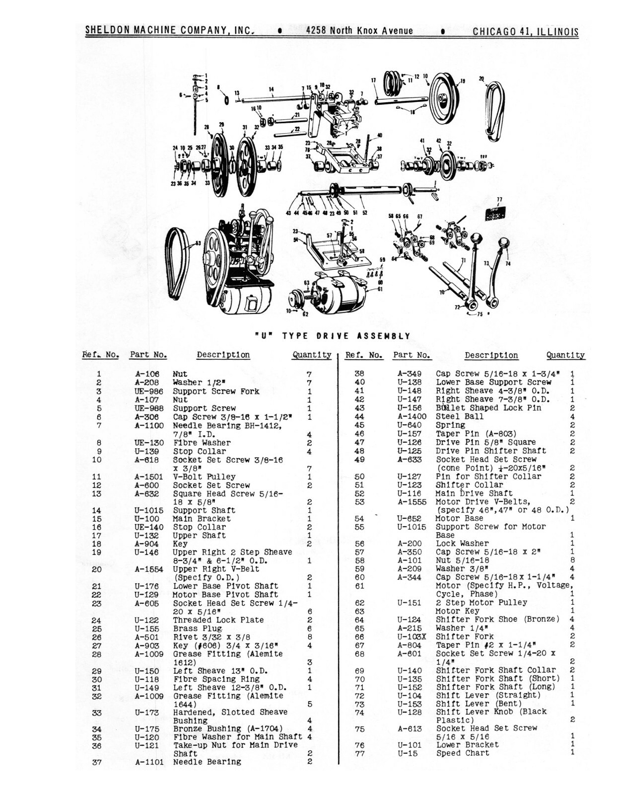 Sheldon 11" Lathe Models S-56 & KS Replacement Parts List Manual #1208