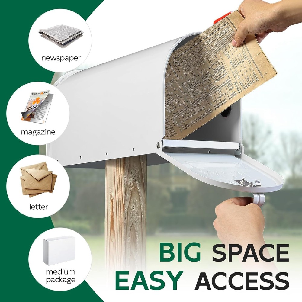 White Mailboxes for Outside Post Mount, Galvanized Steel Metal Mailbox,