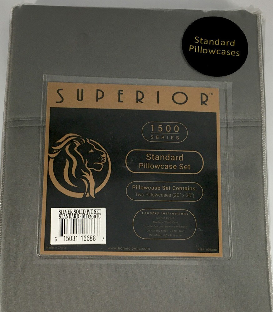 Superior Standard Pillowcase Set 20”x30” 100% Polyester “Silver ~ Solid” NEW