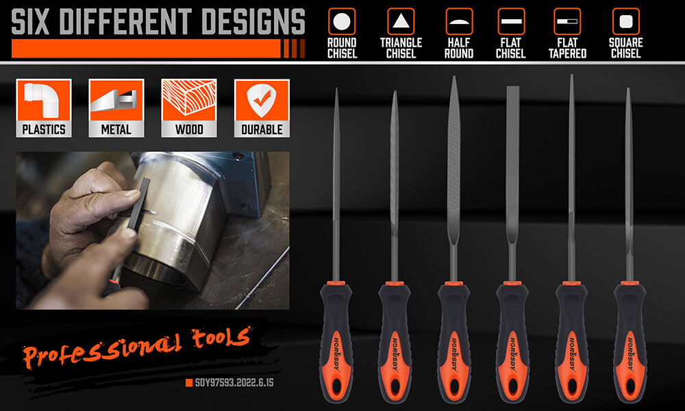 6PC Needle File Set Flat Square Triangular Round Half-Round Strength Roll Pouch