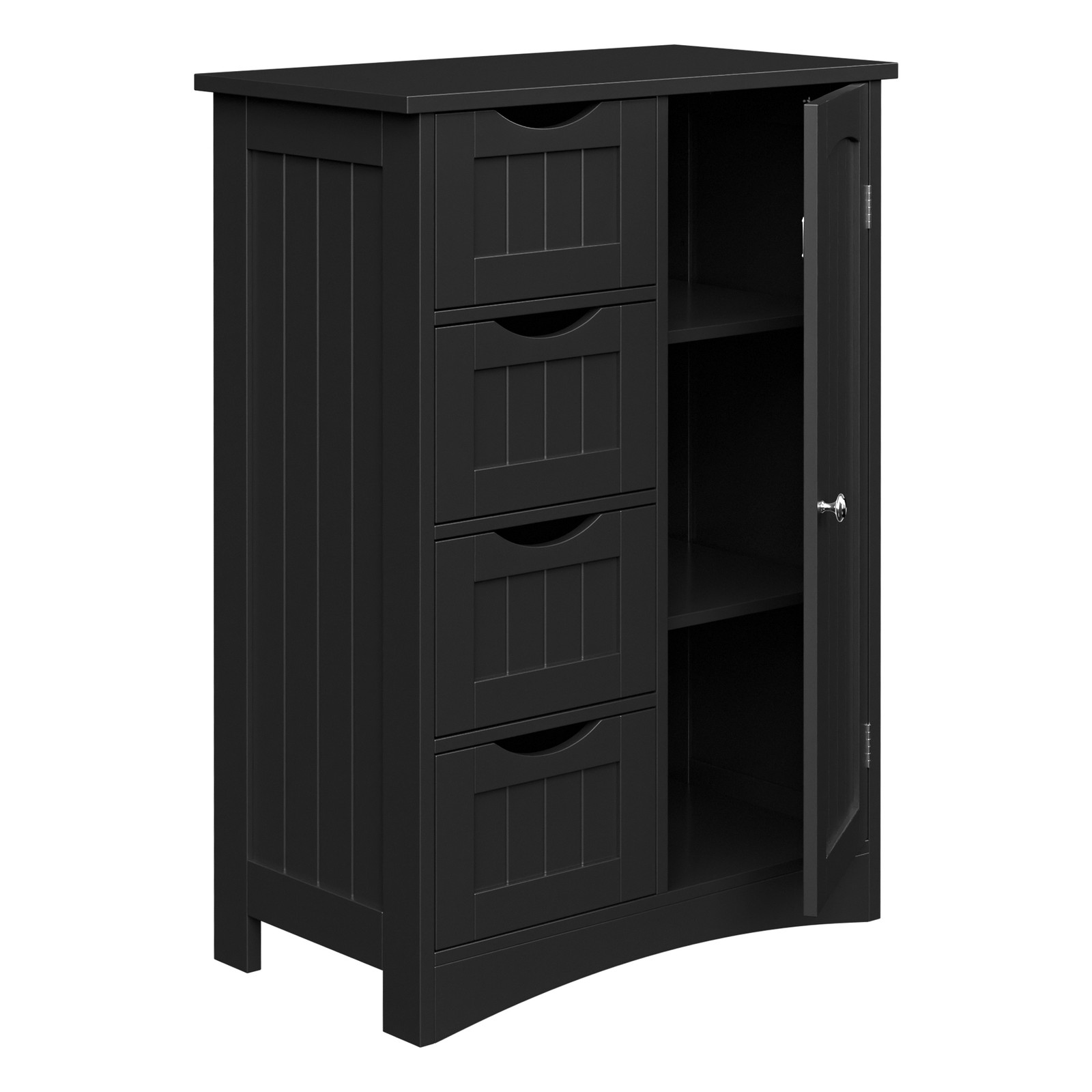 Bathroom Floor Storage Cabinet w/4 Drawers Adjustable Shelves Freestanding Black