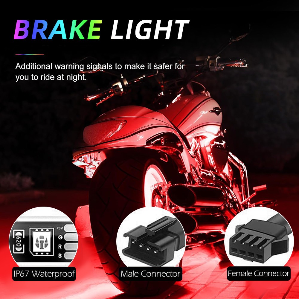10PCS Motorcycle RGB LED Strip Light Under Glow Neon Kit Bluetooth APP Control