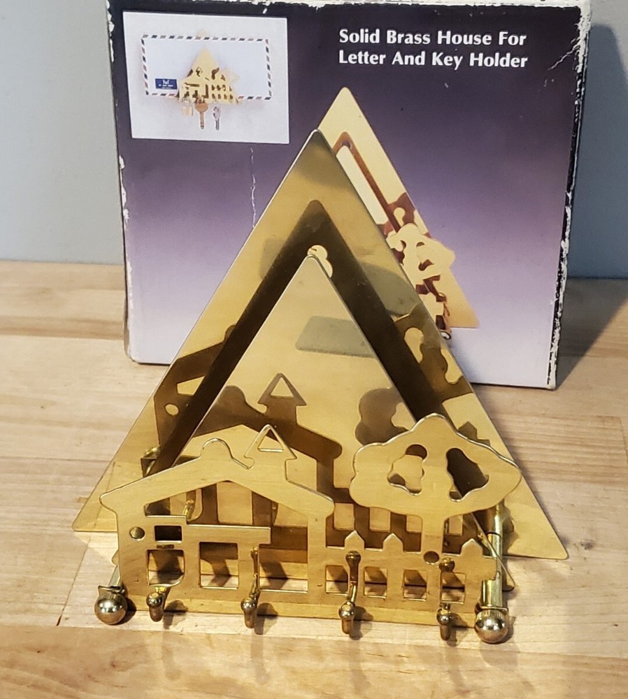 SOLID BRASS House Letter & Key Hook Rack New w/Box