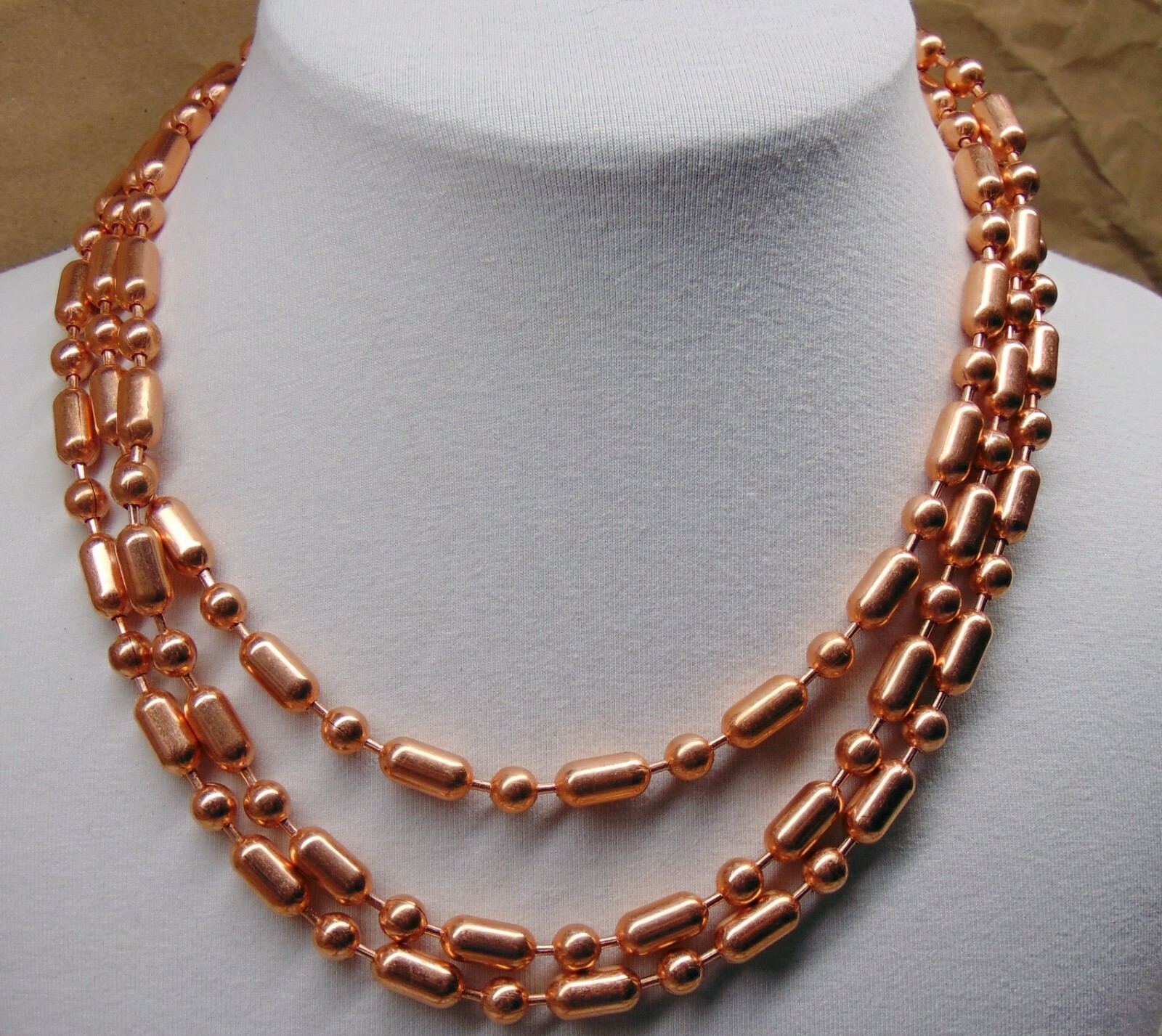 100% COPPER Ball + Bar Chain ~ NECKLACES ~ 6.3mm bead ~ #13 size Various Lengths