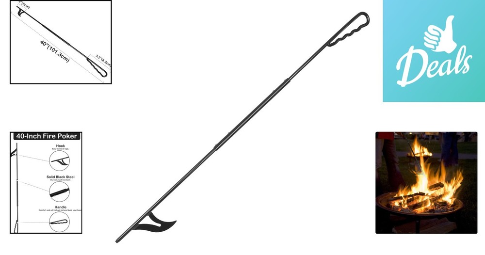 Lightweight 40-Inch Fire Poker - Quick Assembly for Effortless Fire Control