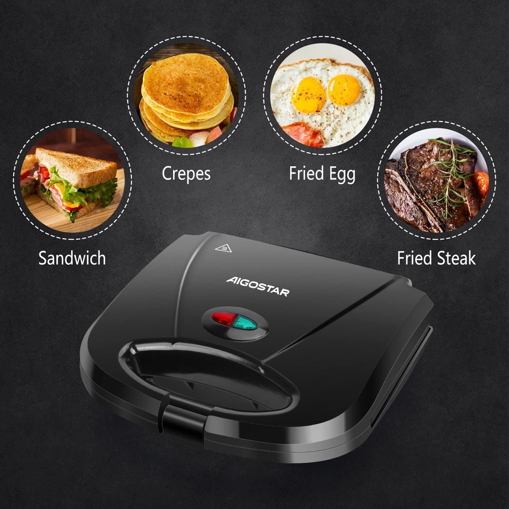 Sandwich Maker with Non-stick Deep Grid Surface for Egg, Ham, Steaks Compact