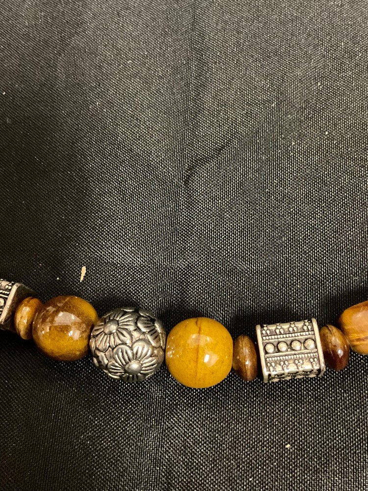 Brown and Silver Beaded Necklace