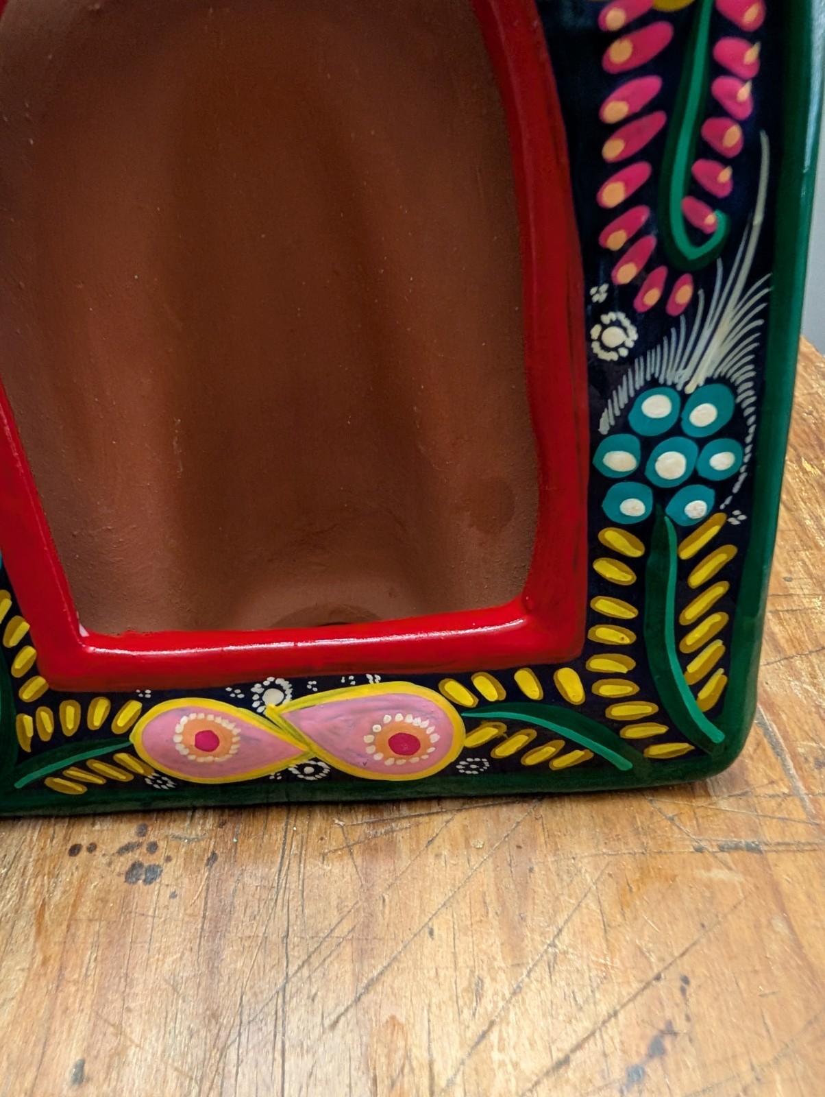 Vintage Terracotta Picture Frames Hand Painted Arch Mexico Vibrant Folk Art