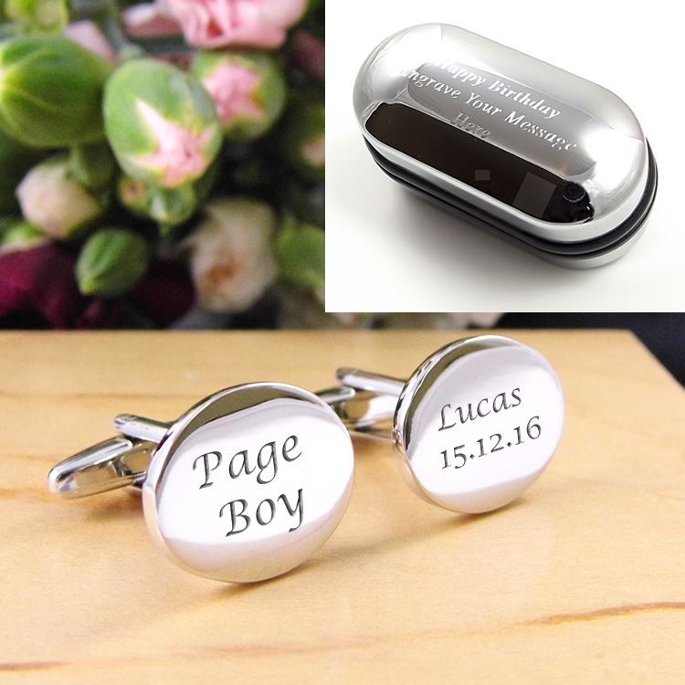 Silver Oval Engraved Personalised Page Boy Wedding Cufflinks