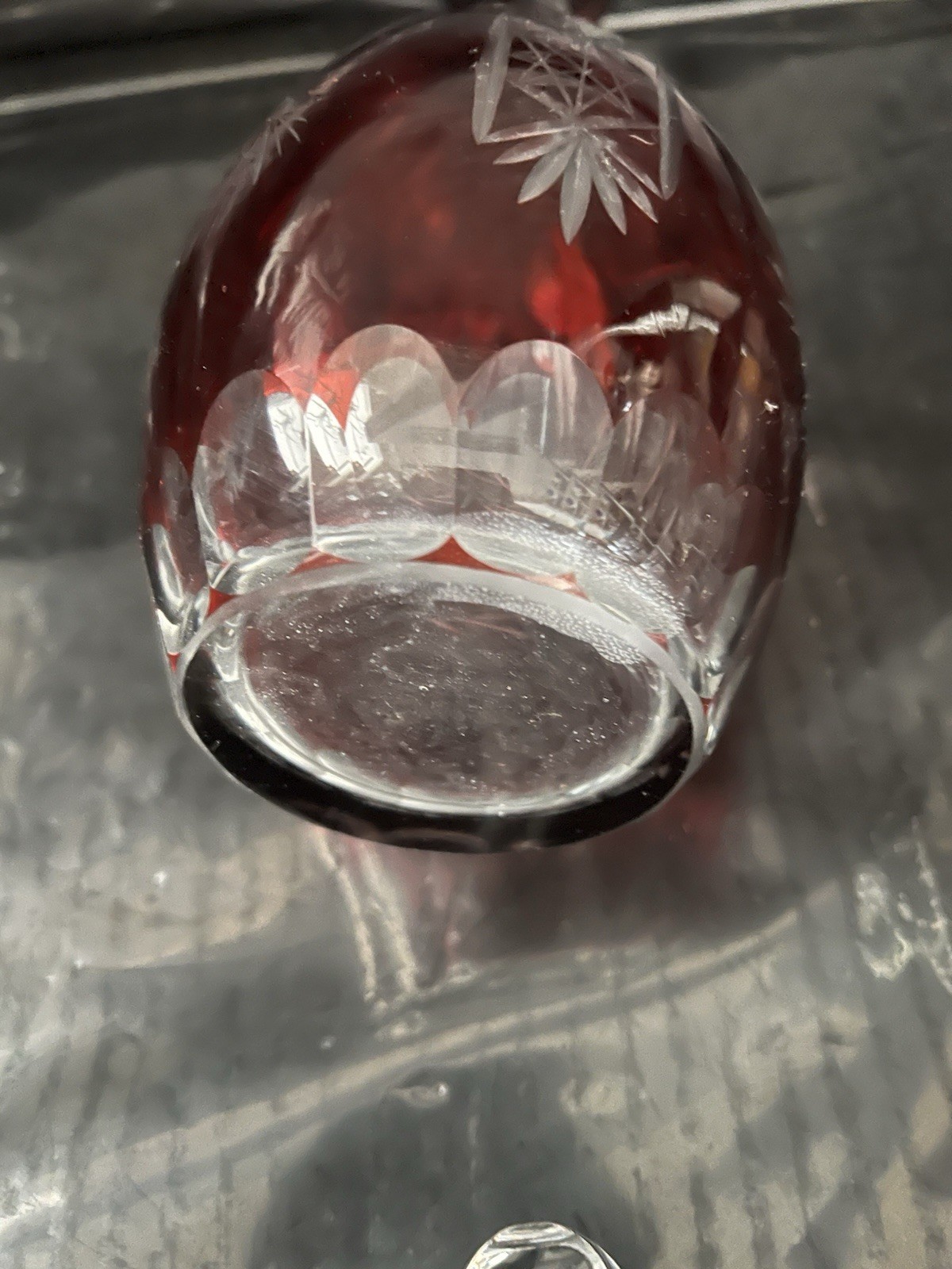 VINTAGE Ruby Red Cut to Clear Crystal Decanter [725]