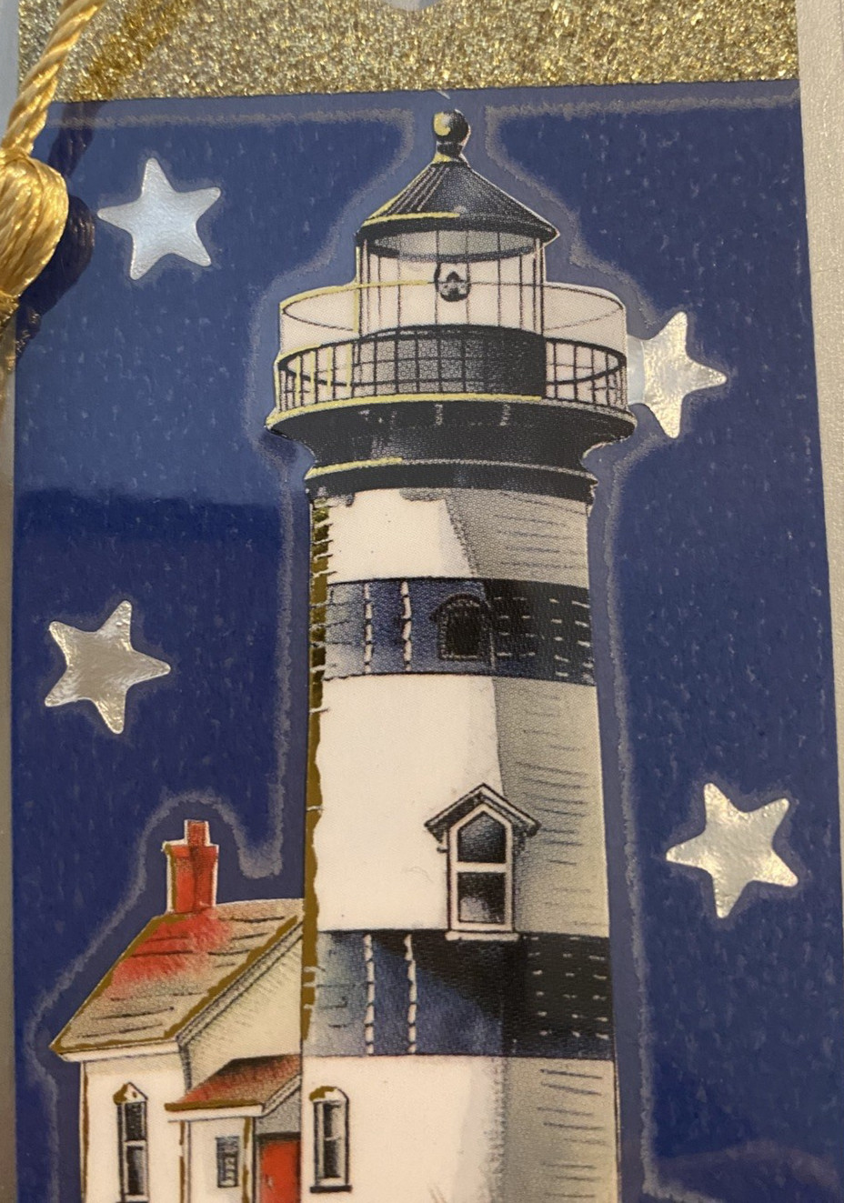 Lighthouse and Star Bookmark with Tassel - Laminated with Glitter Borders 6x2"