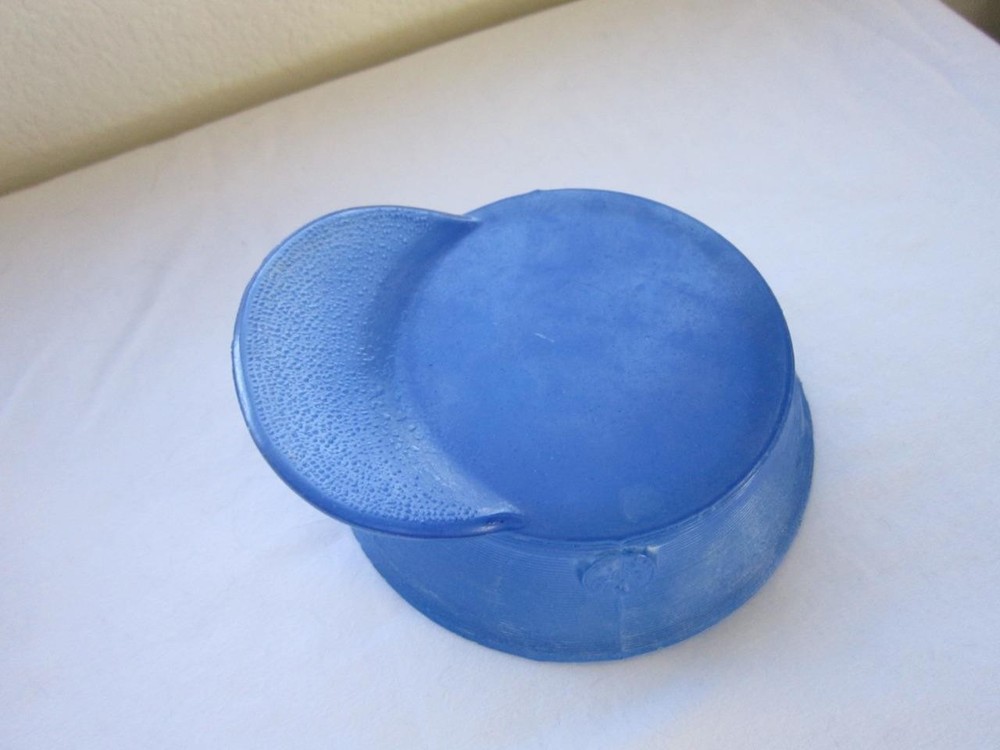 OPEN BLUE GLASS HAT CANDY CONTAINER