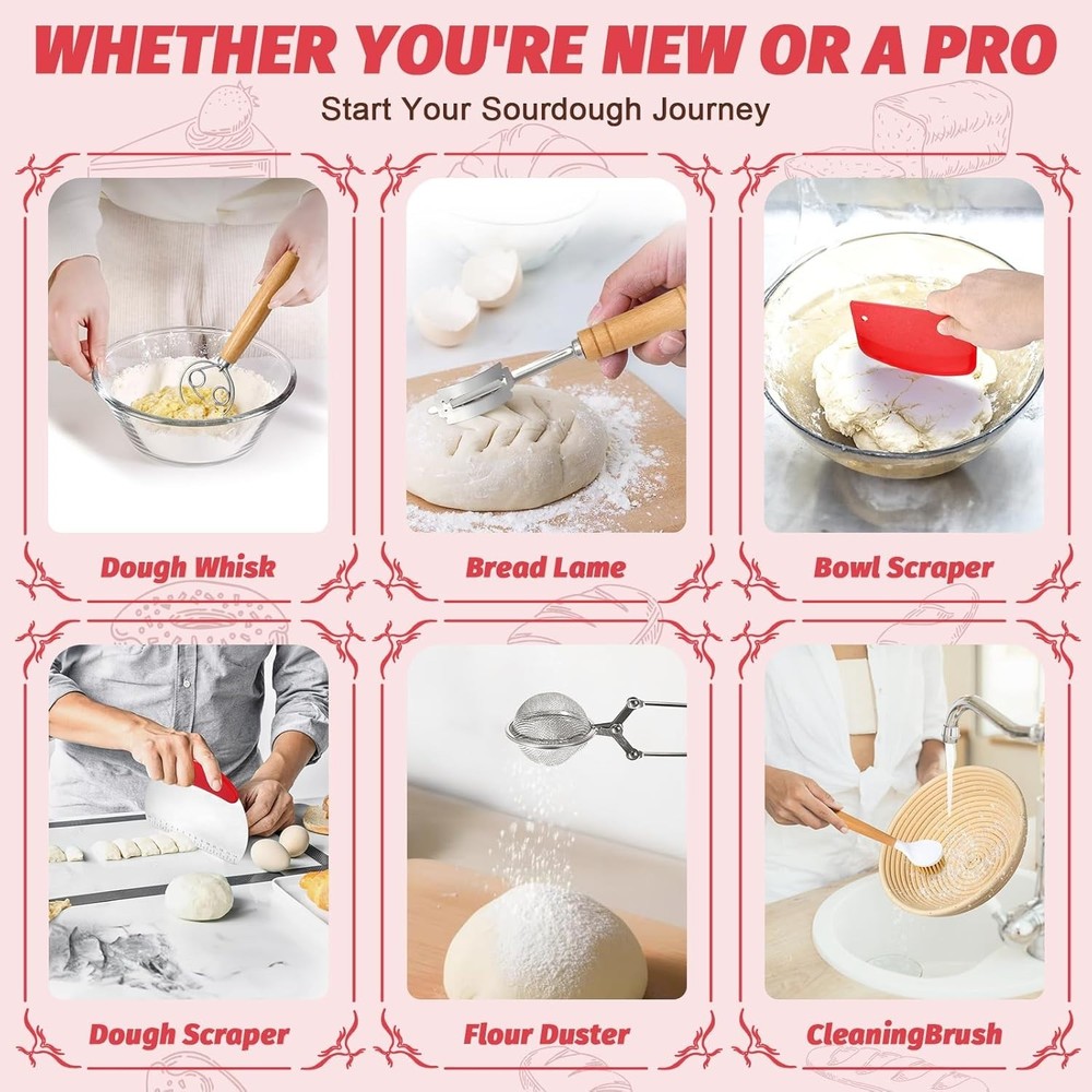 Beginner-Friendly Sourdough Bread Kit with Banneton & Tools for Artisan Baking