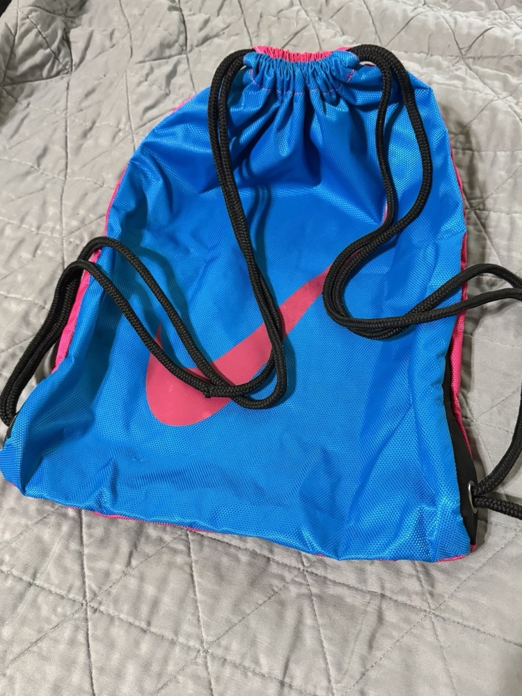 Nike Drawstring Backpack Pink “just Do It” Blue “Logo” Lightweight