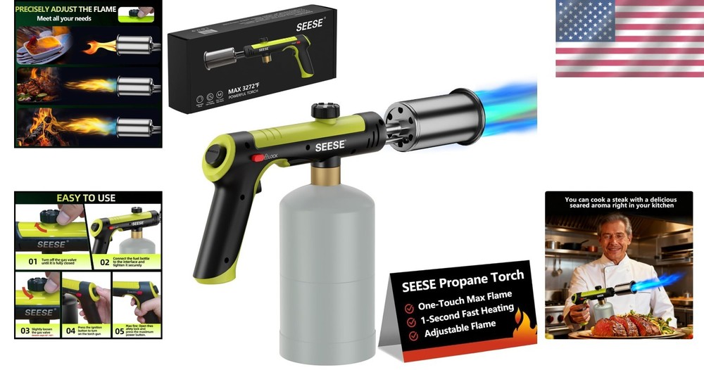 Durable Propane Torch Gun, Max Fire Button, Adjustable Flame