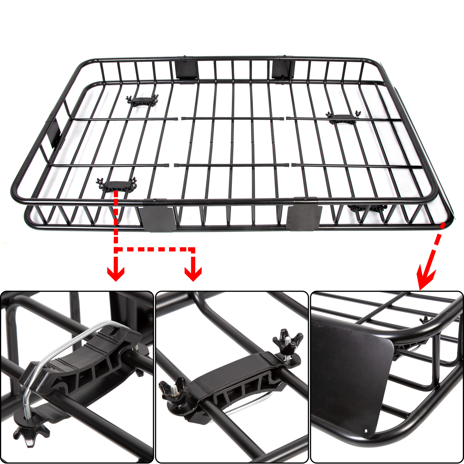 500LBS 64" Universal Roof Rack Steel Luggage Cargo Carrier Top Basket SUV Truck