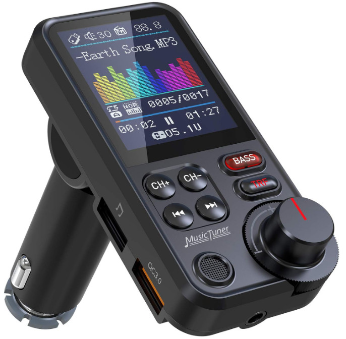 FM Bluetooth Transmitter for Car, Strong Microphone Bluetooth Car Adapter 1.8"