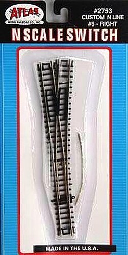 Atlas Code 80 #6 Switch Custom Line RH Black - N Scale Nickel Silver Model