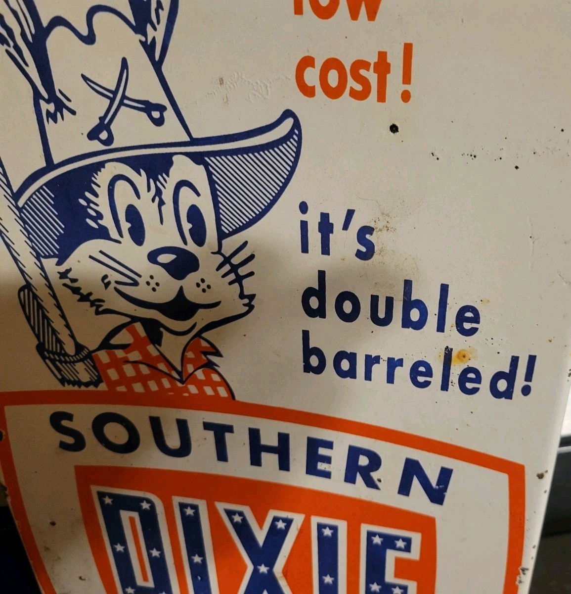 Vintage Dixie Southern Porcelain Flange Sign Nitrogen Rebel Black Americana USA