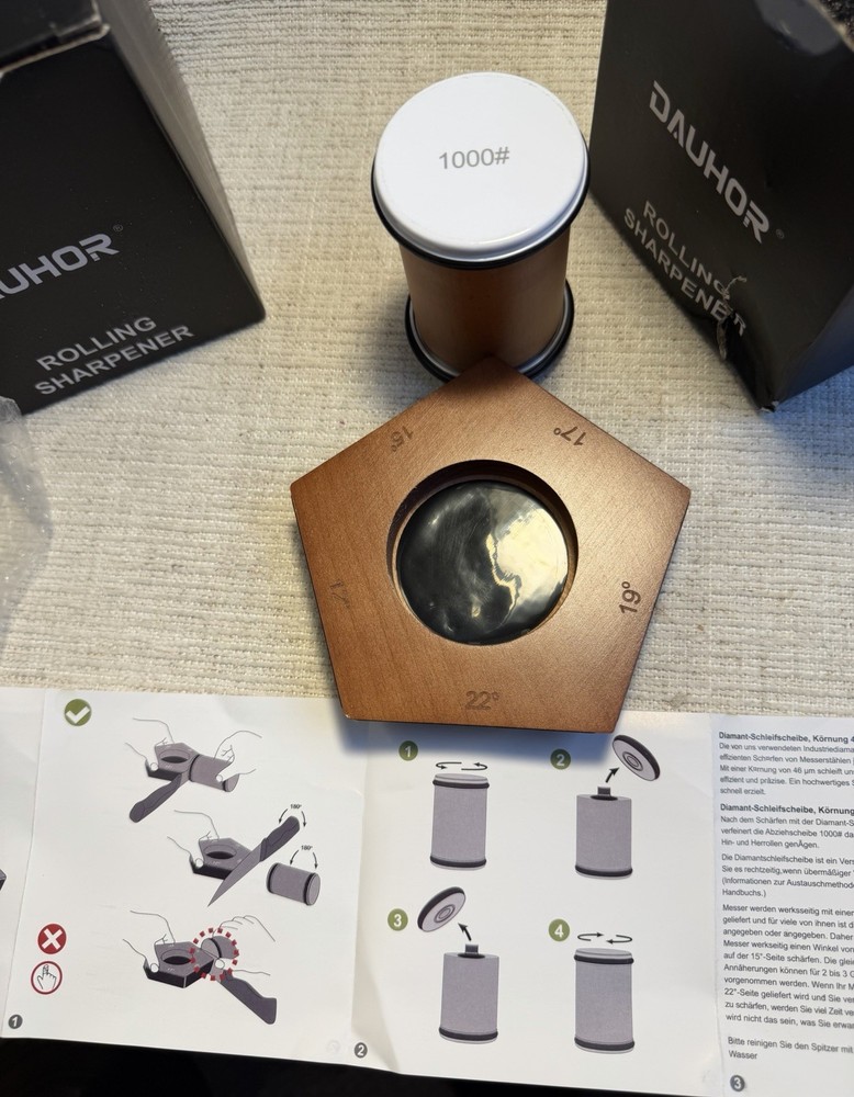 DAUHOR Rolling Knife Sharpener Set 400/1000 Grit w/ Angle Base