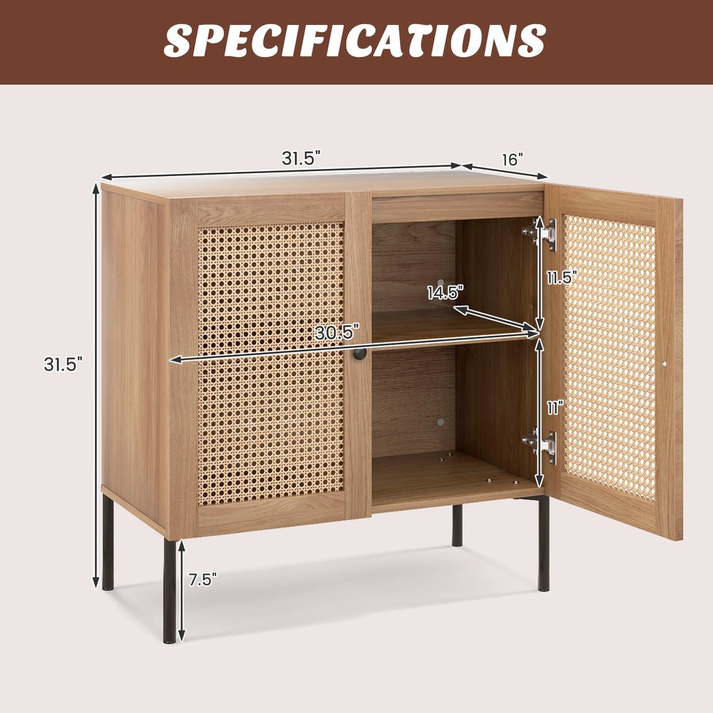 Kitchen Storage Cabinet Buffet Sideboard w/ 3-Position Adjustable Shelf Oak