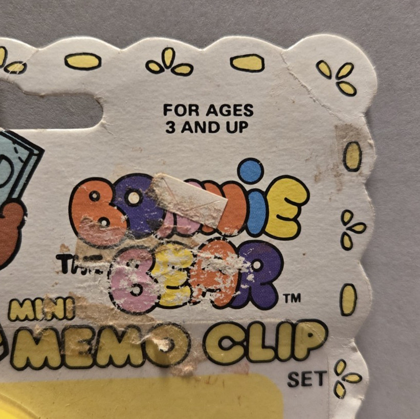 Vintage 1980's Bonnie the Bear Yellow Mini Memo Ruler Clip Set Pencil and Eraser