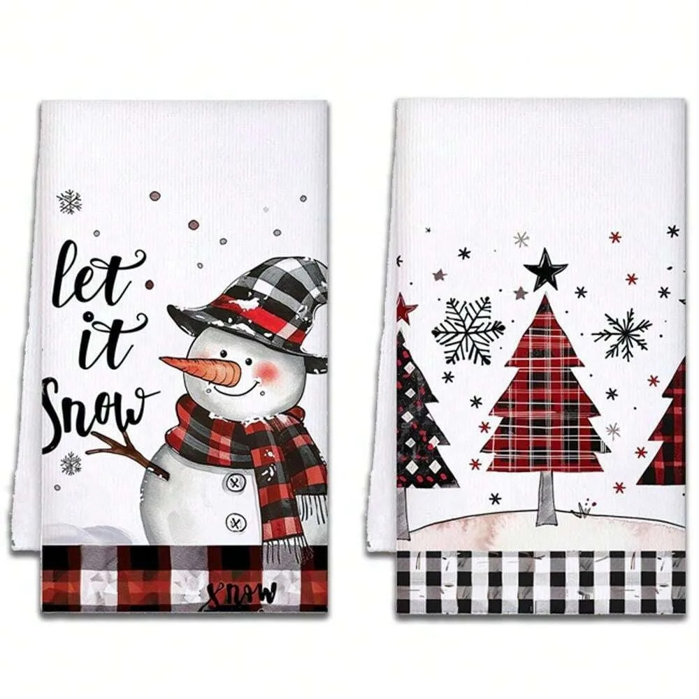 2pcs Kitchen Christmas Nutcracker Kitchen Dish Towel Cleaning Supplies Quick Dry