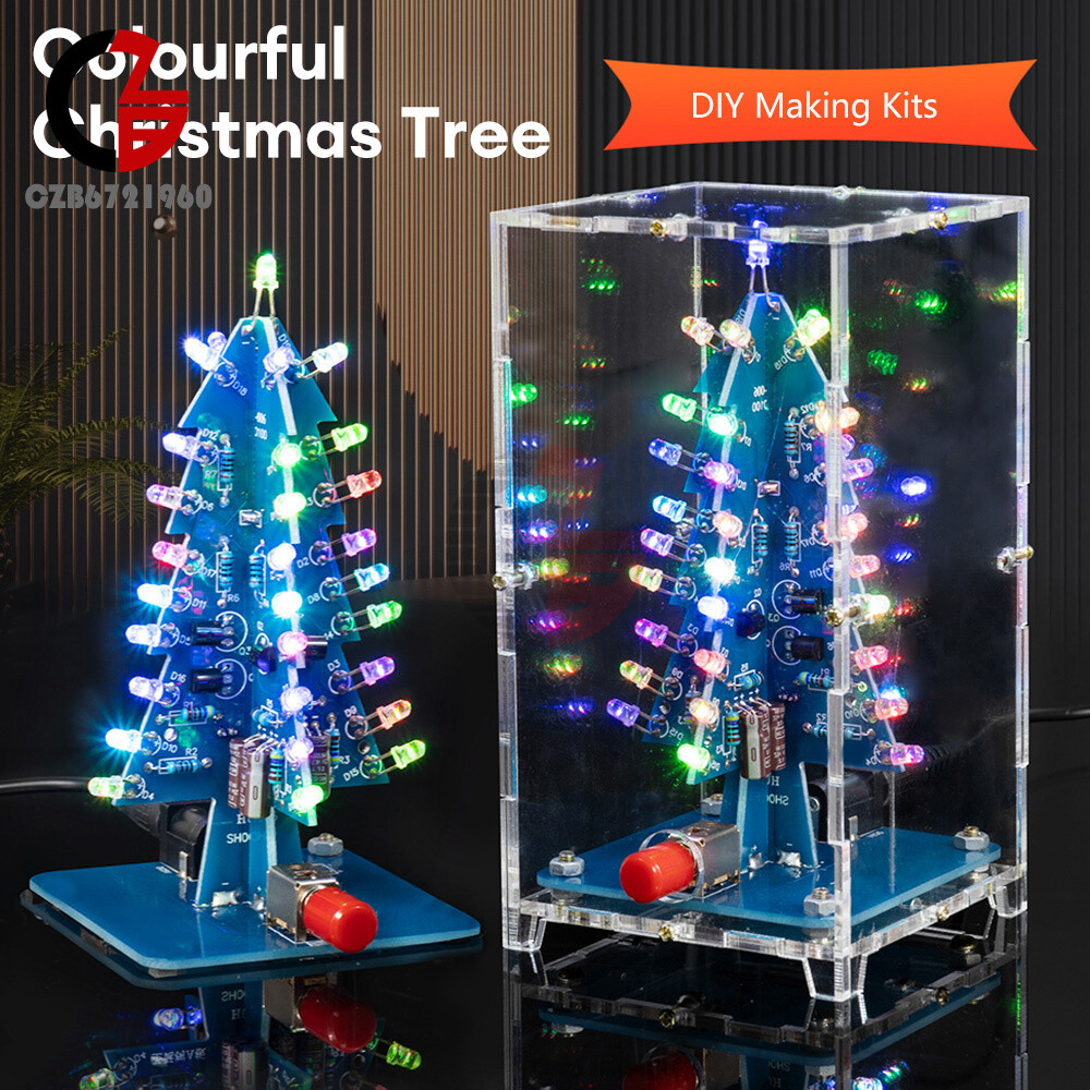 DIY 3D LED Christmas Tree Circuit Kit Glitter Electronic Learning Set With Shell