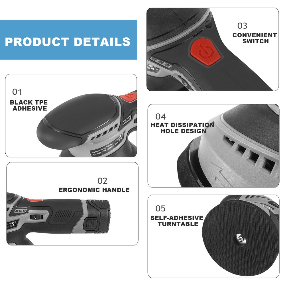 16Pcs/Set Cordless Car Buffer Polisher Kit 5250Rpm 6 Variable Speed Scratch