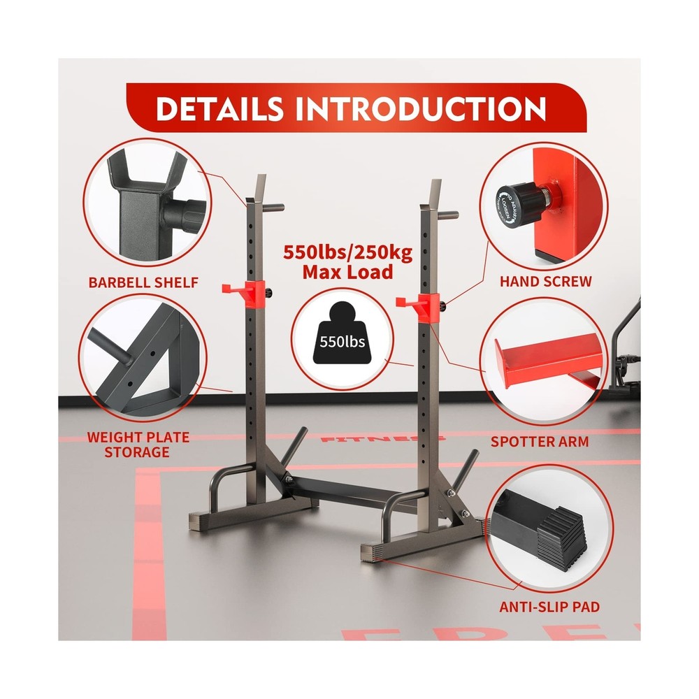 FONBEAR Squat Rack, Barbell Rack, Bench Press 550 LBS Max Load Adjustable Squ...