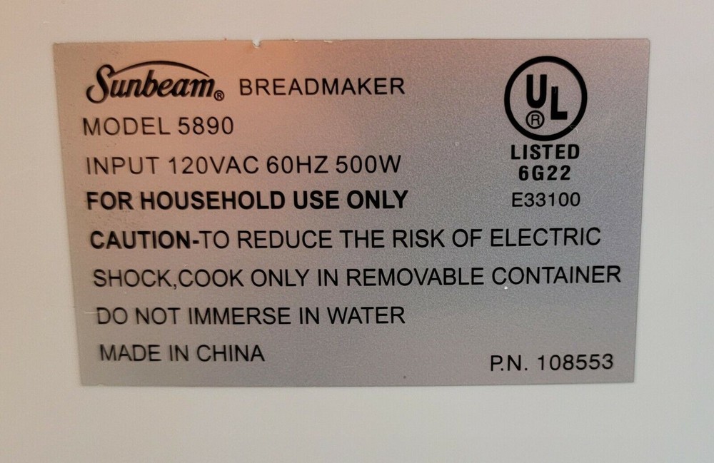 Electronic Control Panel + Power Control Board for Sunbeam Breadmaker Model 5890