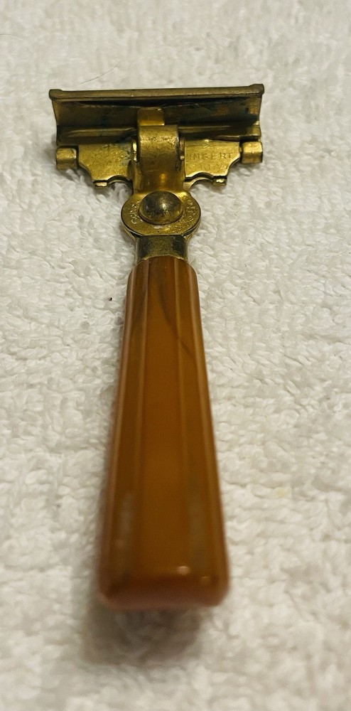Vintage Schick Injector Razor: DeLuxe Model E2, Carmel Bakelite Handle