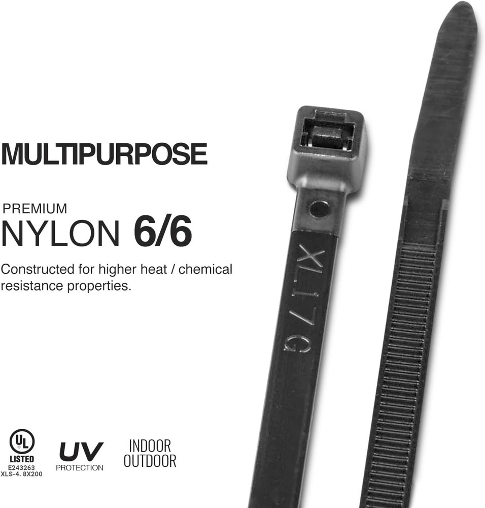 Multi-Purpose UV Resistant Black Cable Ties, Inches, 100 Pack