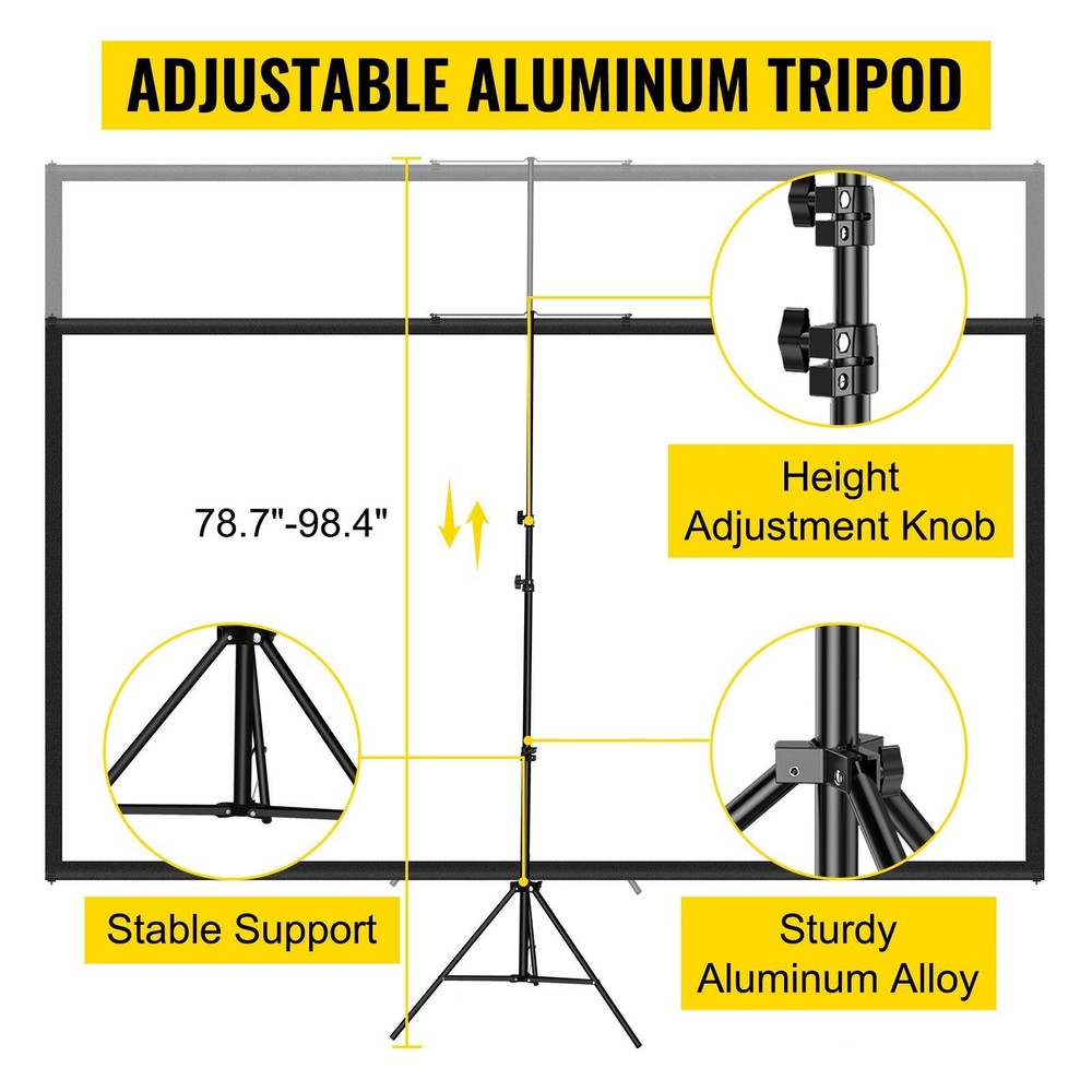 Durable 100in 16:9 4K Projector Screen with Easy-Fold Tripod Frame
