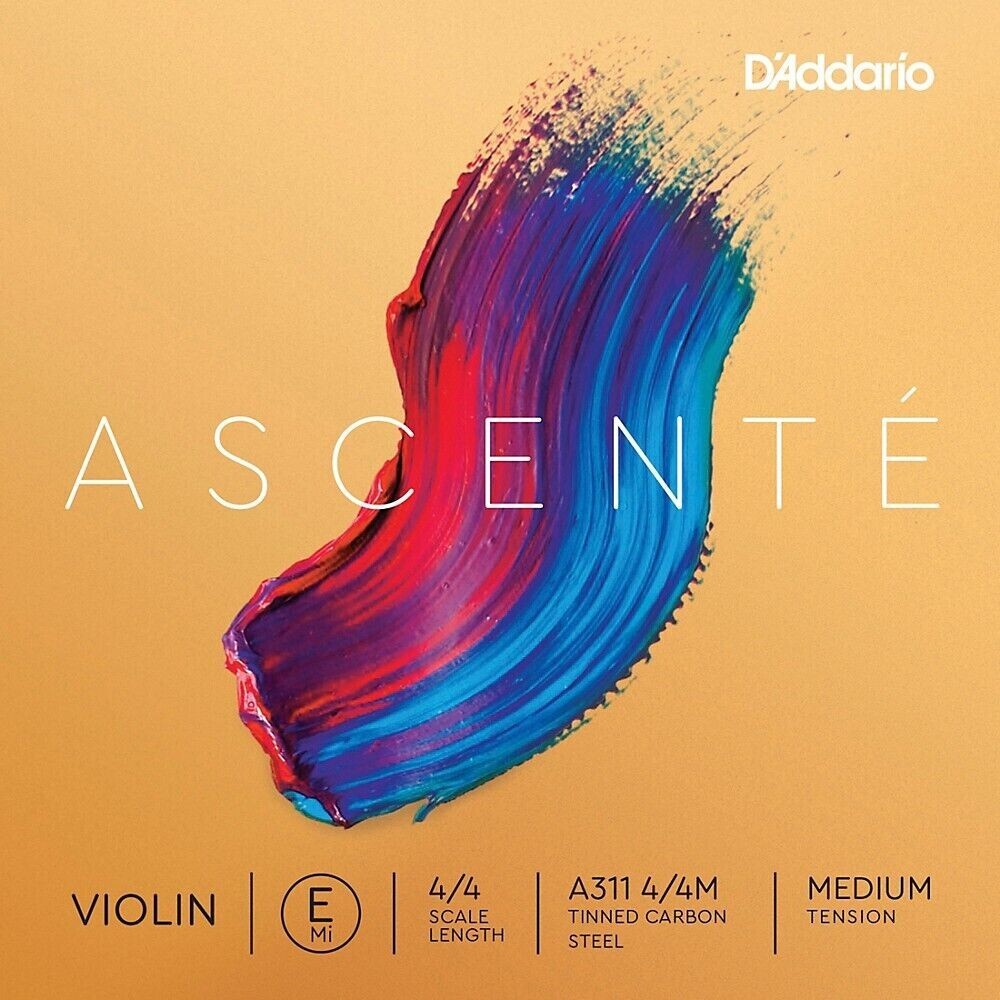 Ascenté Single Violin E String, 4/4 Scale, Medium Tension D'Addario