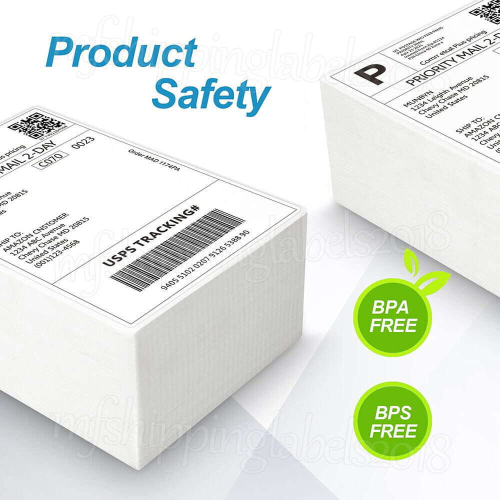 100-10000 4x6 Fanfold Direct Thermal Shipping Labels for Zebra & Rollo Printers