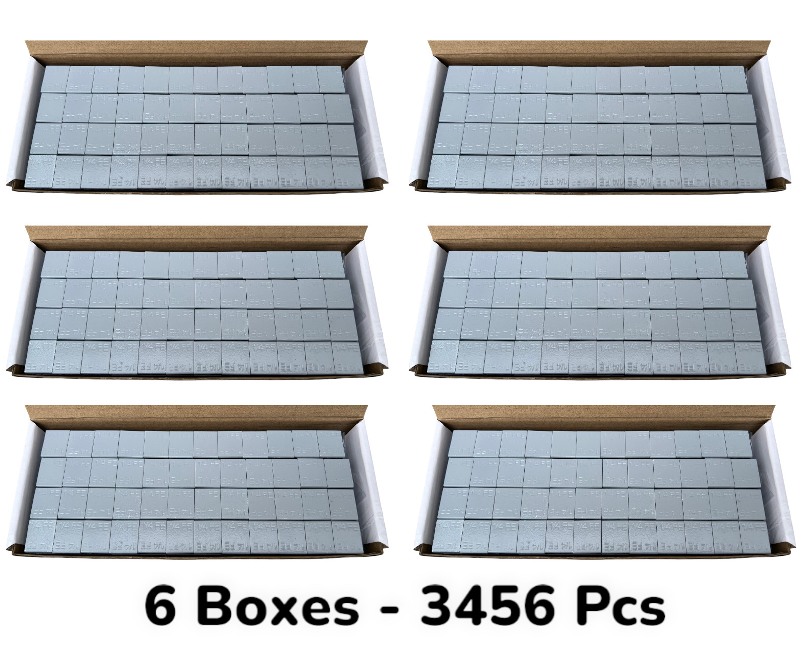 6 BOXES BUNDLE GRAY WHEEL WEIGHTS 1/4 OZ ADHESIVE TAPE 54 LBS LEAD-FREE 3456Pcs.