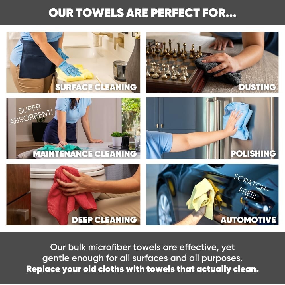 Versatile & Durable 50 Microfiber Cloths - Streak-Free Cleaning, All Surface Use
